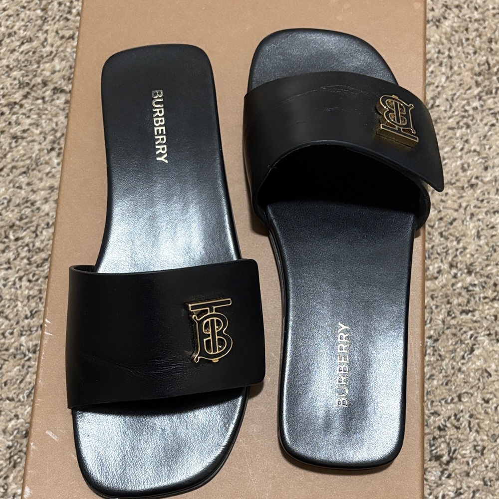 Burberry Black Slides with Gold Logo